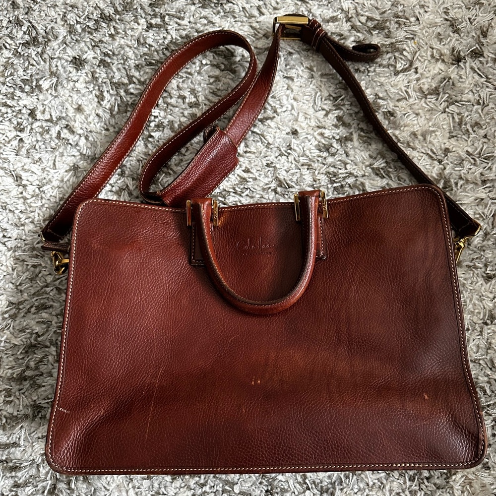 Cole Haan Pebble Grain Leather Saddleback Briefcase Messenger Bag ITALY